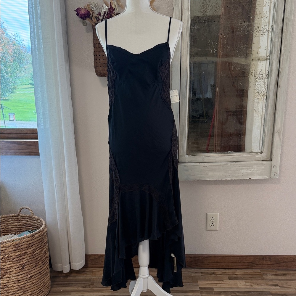 Free People Black High Low Dress with Lace Details